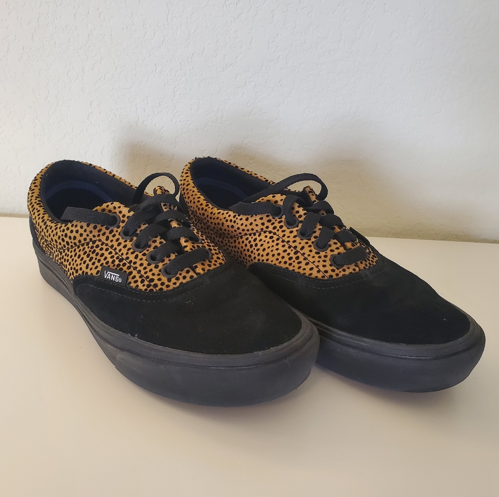 Black and Leopard Print Era Vans
